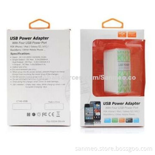 White 4-port USB Power Adapter/Charger, 4,000mA for iPhone 5S/5C/5, iPod, Samsung, RIM's BlackBerry